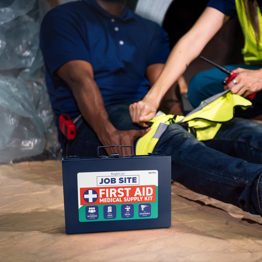 BrightCare 200-piece first aid kit featuring curated supplies for common on-site injuries