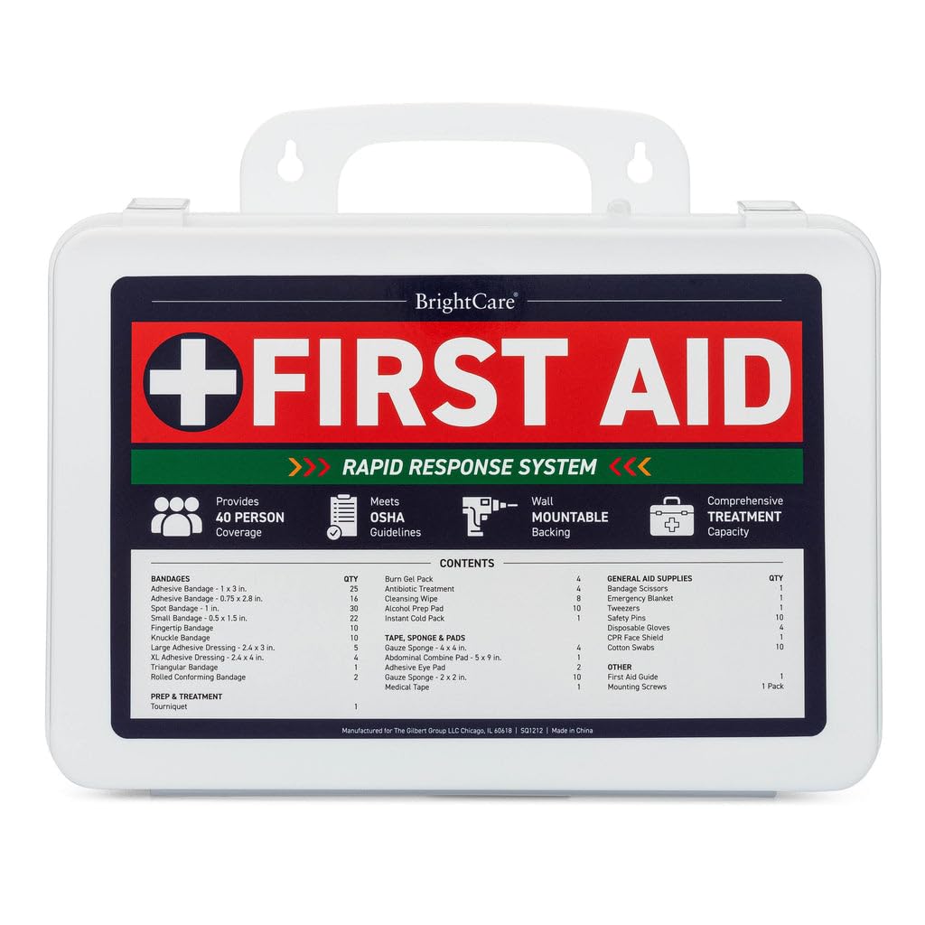 BrightCare wall-mountable first aid kit with hardware for office safety.