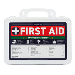 BrightCare wall-mountable first aid kit with hardware for office safety.