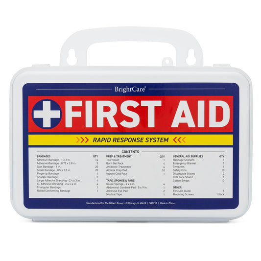 BrightCare First Aid Kit with wall-mountable durable case for accessible safety in the office