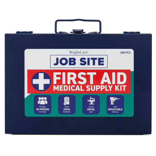 BrightCare metal case first aid kit with wall mount for secure job-site storage