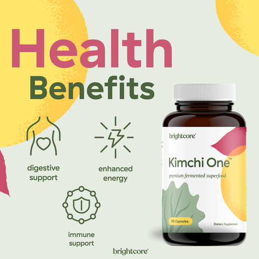 Brightcore Kimchi One capsules ready for daily immune-friendly probiotic boost.
