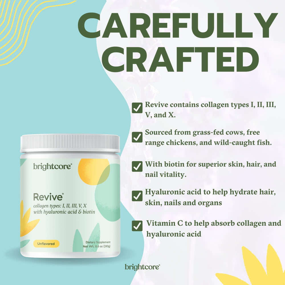 Brightcore Revive gluten-free non-GMO label indicating clean ingredients.