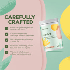 Brightcore Revive ingredients chart highlights high-quality, natural collagen sources.