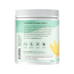 Brightcore Revive powder jar with scoop demonstrating easy mix into drinks.