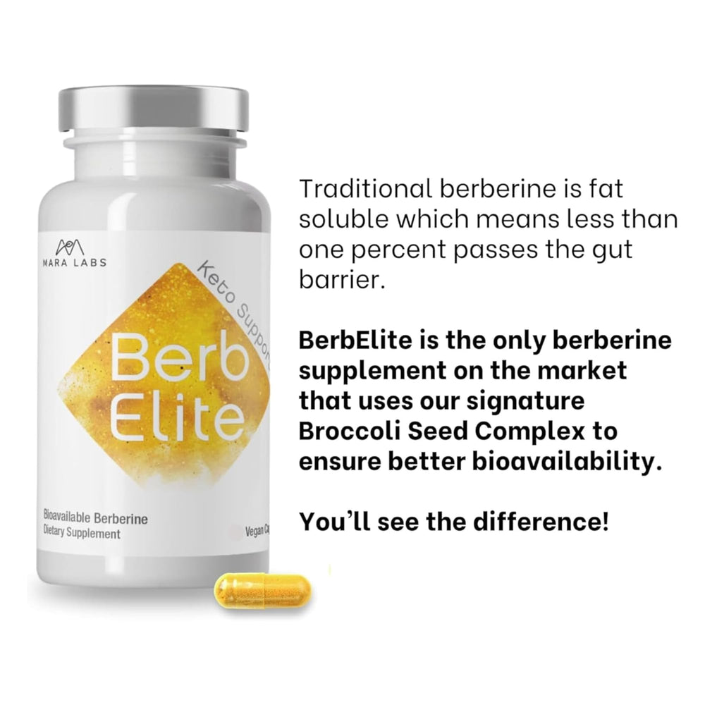BrocElite BerbElite ingredients list features Berberine HCL and Broccoli Seed Complex.