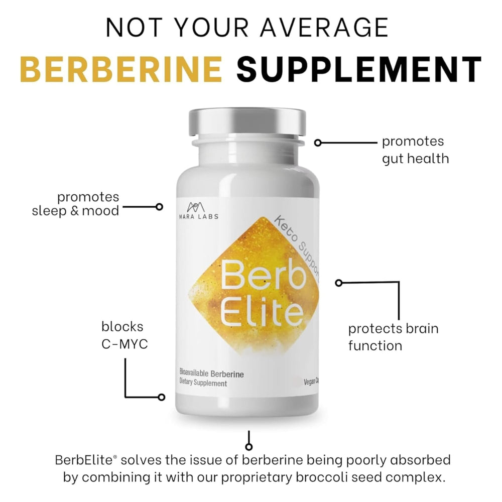 BrocElite BerbElite vegan capsules emphasize allergen-free, non-GMO quality.