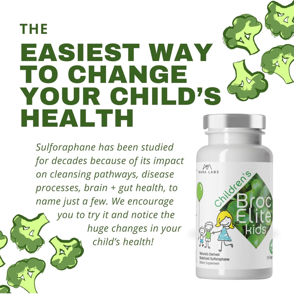 BrocElite Mara Labs Kids vegan capsules designed for easy swallowing by kids.