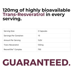 Closeup of the ResverElite label highlighting bioavailable resveratrol.
