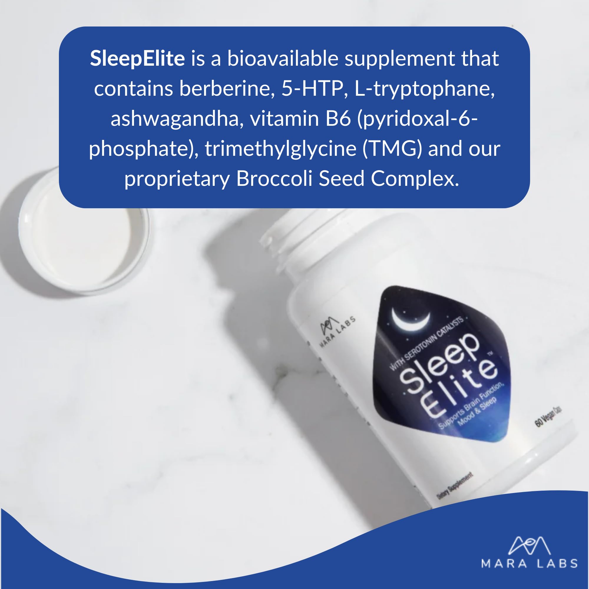 BrocElite SleepElite capsules closeup showing a clean, additive-free formula.