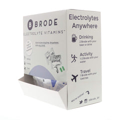 Brode Electrolyte Vitamin tablet dropped into glass for easy mixing.