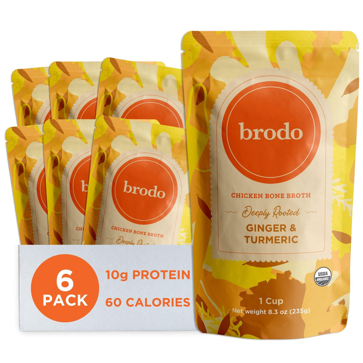 Brodo Deeply Rooted broth in a pouch, ideal for a warm, comforting sip.