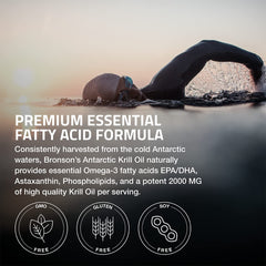 Bronson Antarctic Krill Oil label close-up highlights phospholipids.