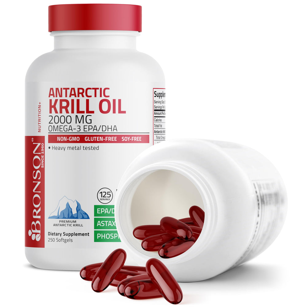 Bronson Antarctic Krill Oil packaging on desk.