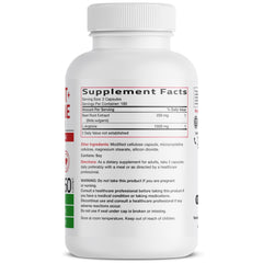 Close-up of Bronson capsules highlighting L-Arginine content for nitric oxide support.