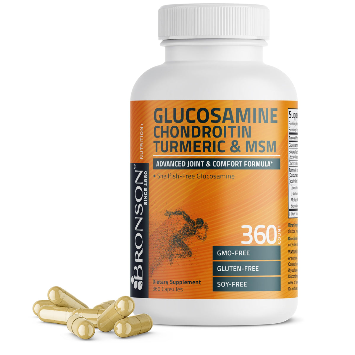 Bronson glucosamine chondroitin turmeric msm bottle for premium joint support