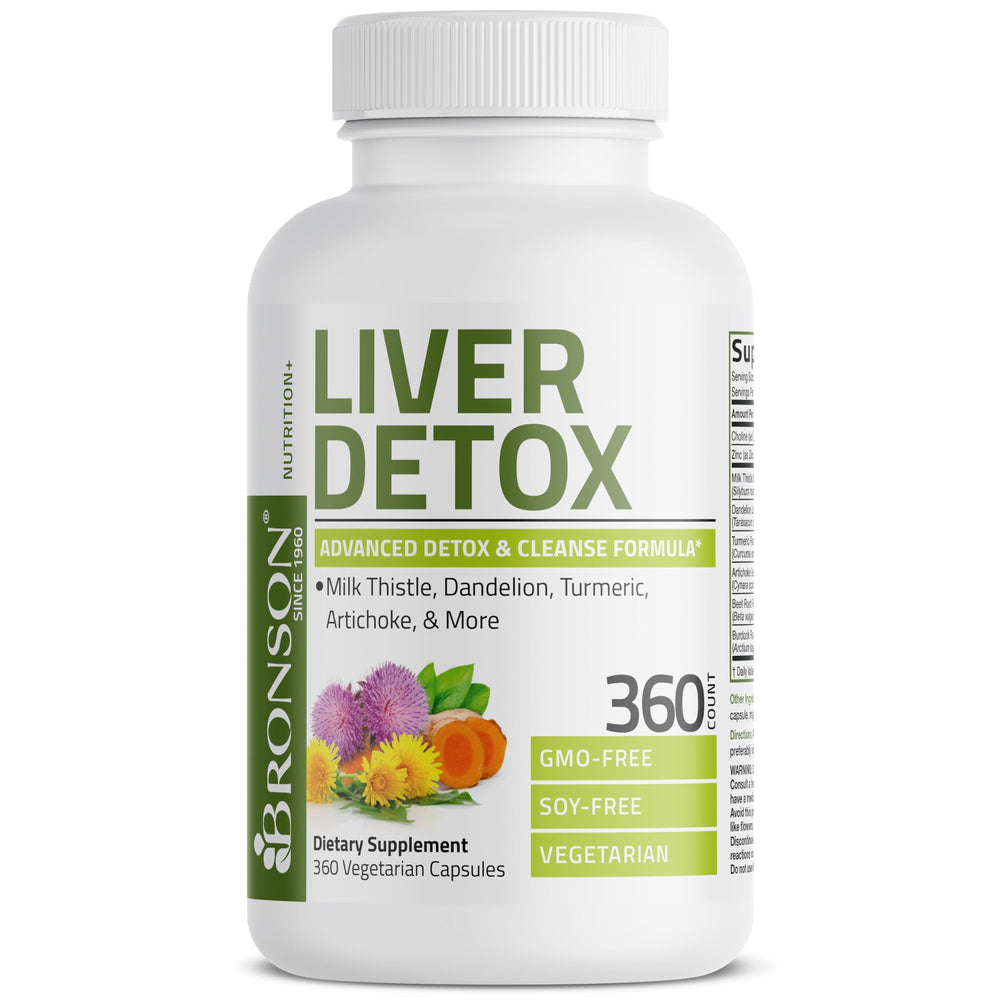 Bronson Liver Detox blend with turmeric and artichoke leaf for holistic wellness.
