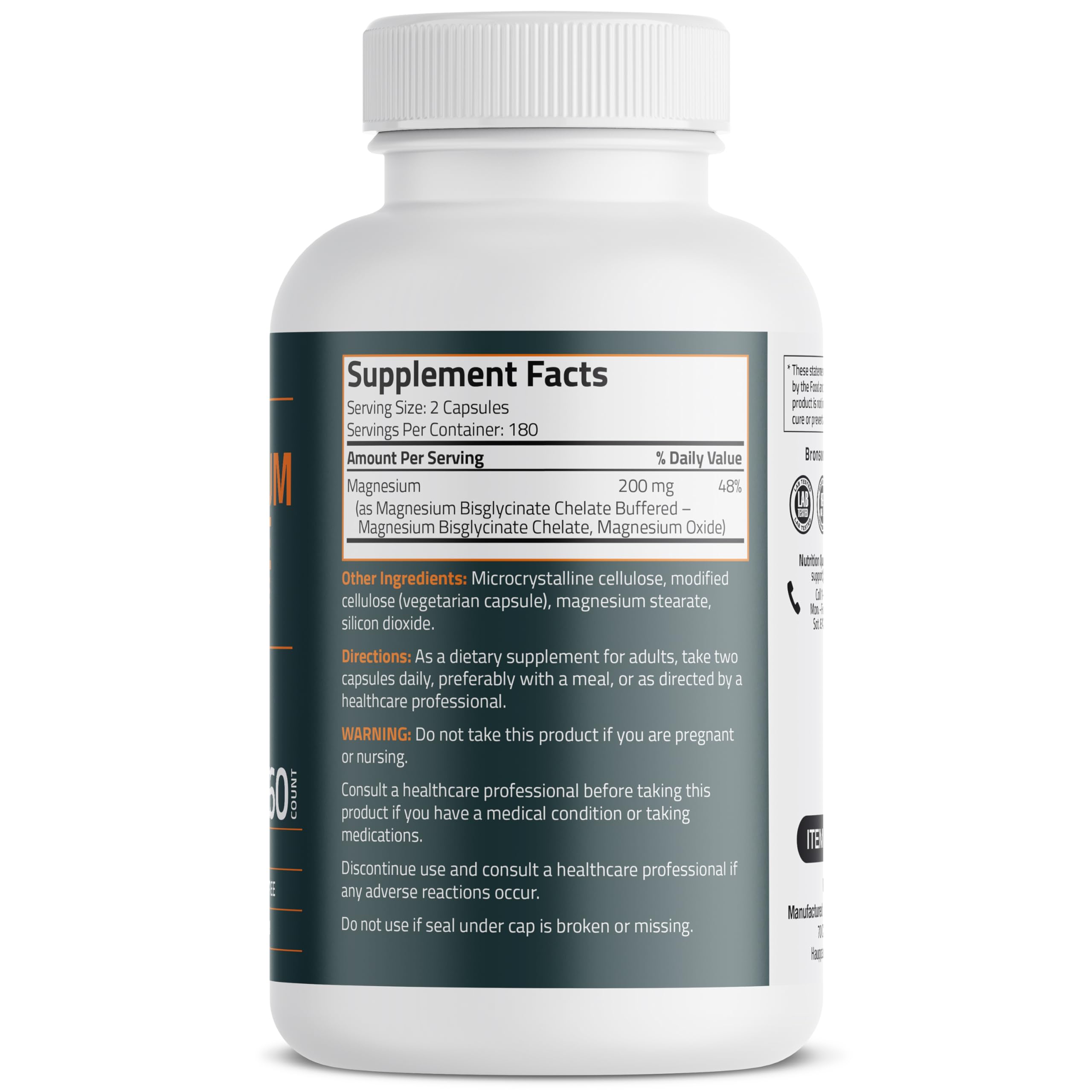 Bronson Magnesium Glycinate capsules illustrating vegetarian daily option