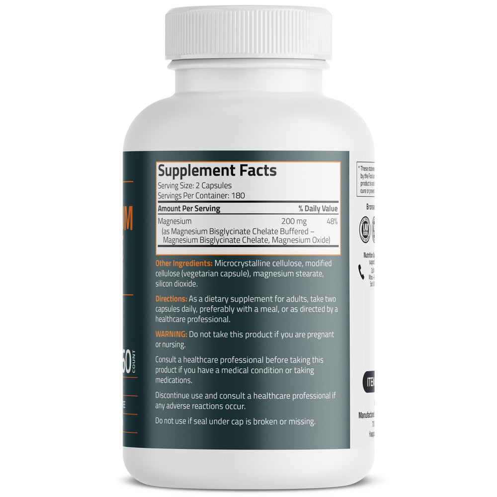 Bronson Magnesium Glycinate capsules illustrating vegetarian daily option