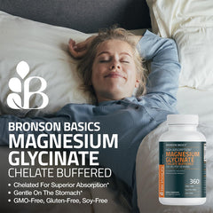 Bronson Magnesium Glycinate label highlights 200 mg per serving and non-GMO ingredients