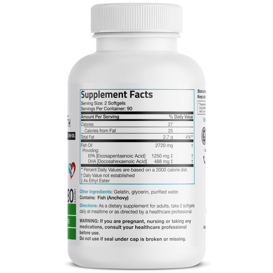 Bronson Omega-3 softgels close-up highlighting easy-to-swallow capsules