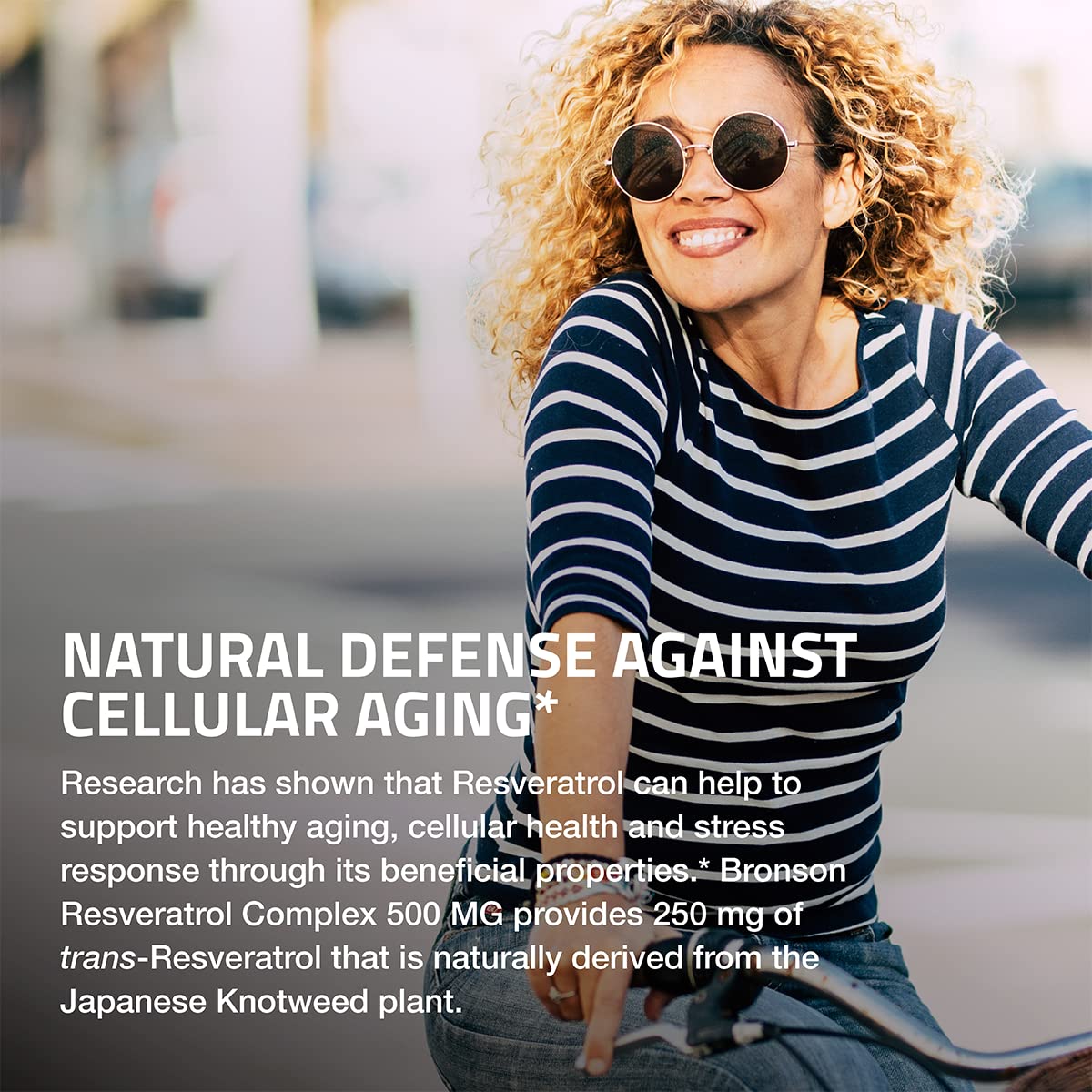 Bronson Resveratrol 500mg bottle on shelf signaling quality and cGMP standards.