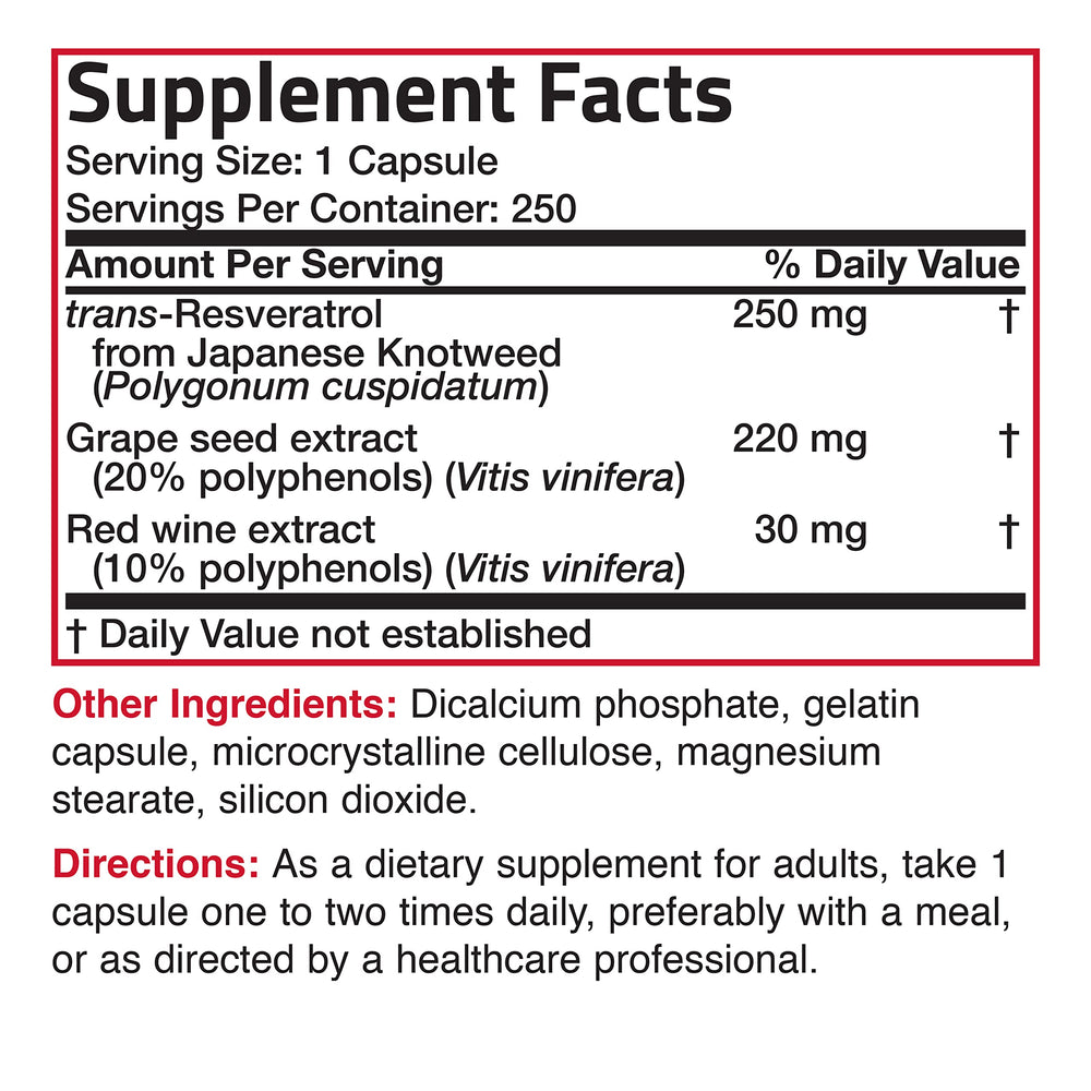 Front view of Bronson Resveratrol 500mg bottle with clean label design.