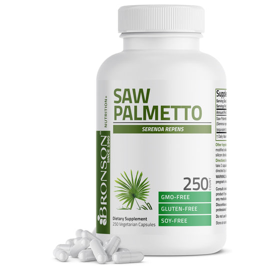 Bronson Saw Palmetto bottle and capsules for prostate support.