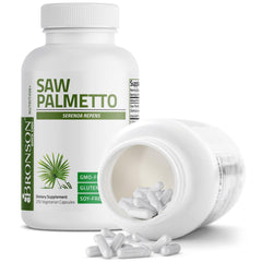 Bronson Saw Palmetto packaging notes Non-GMO and gluten-free ingredients.