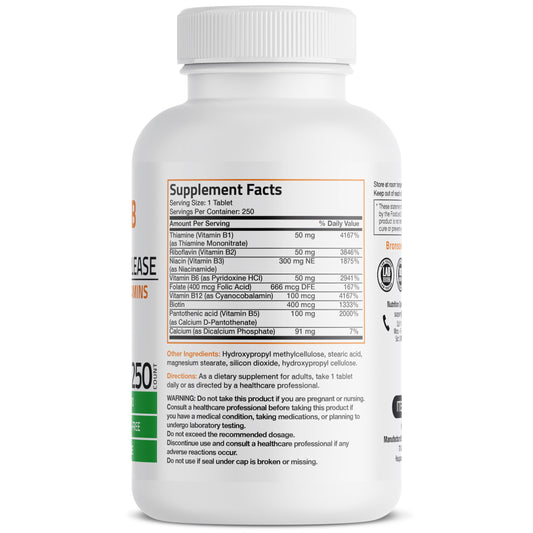 Bronson Super B Complex tablets close-up highlighting all B vitamins.