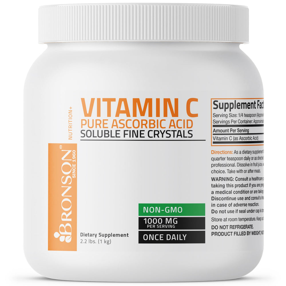 Bronson Vitamin C powder Non-GMO formula emphasizing purity and safe supplementation.