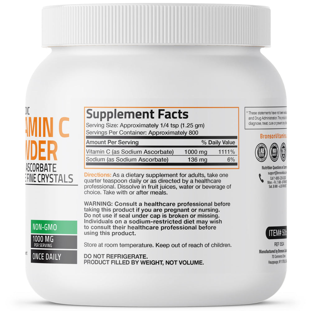 Bronson vitamin C powder with measuring scoop ready for easy dosing