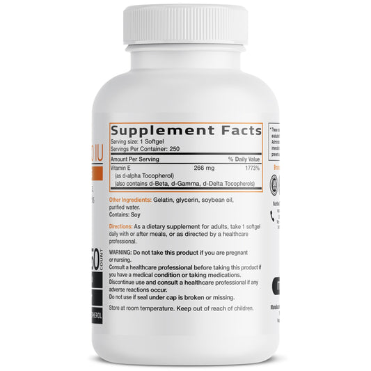 Bronson Vitamin E Complex label close-up highlighting multitocopherol blend.