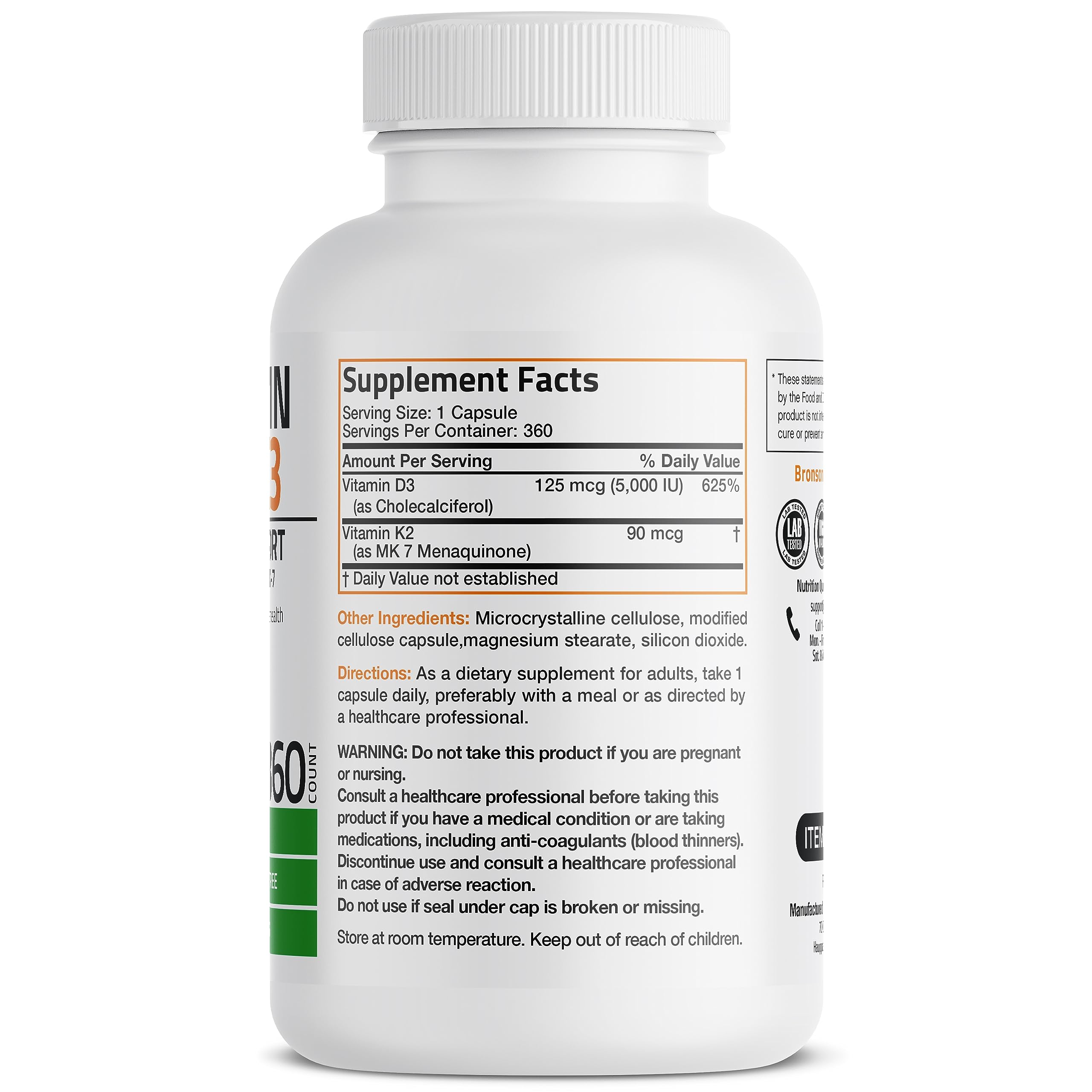 Bronson packaging highlights non-GMO and gluten-free formula on label.