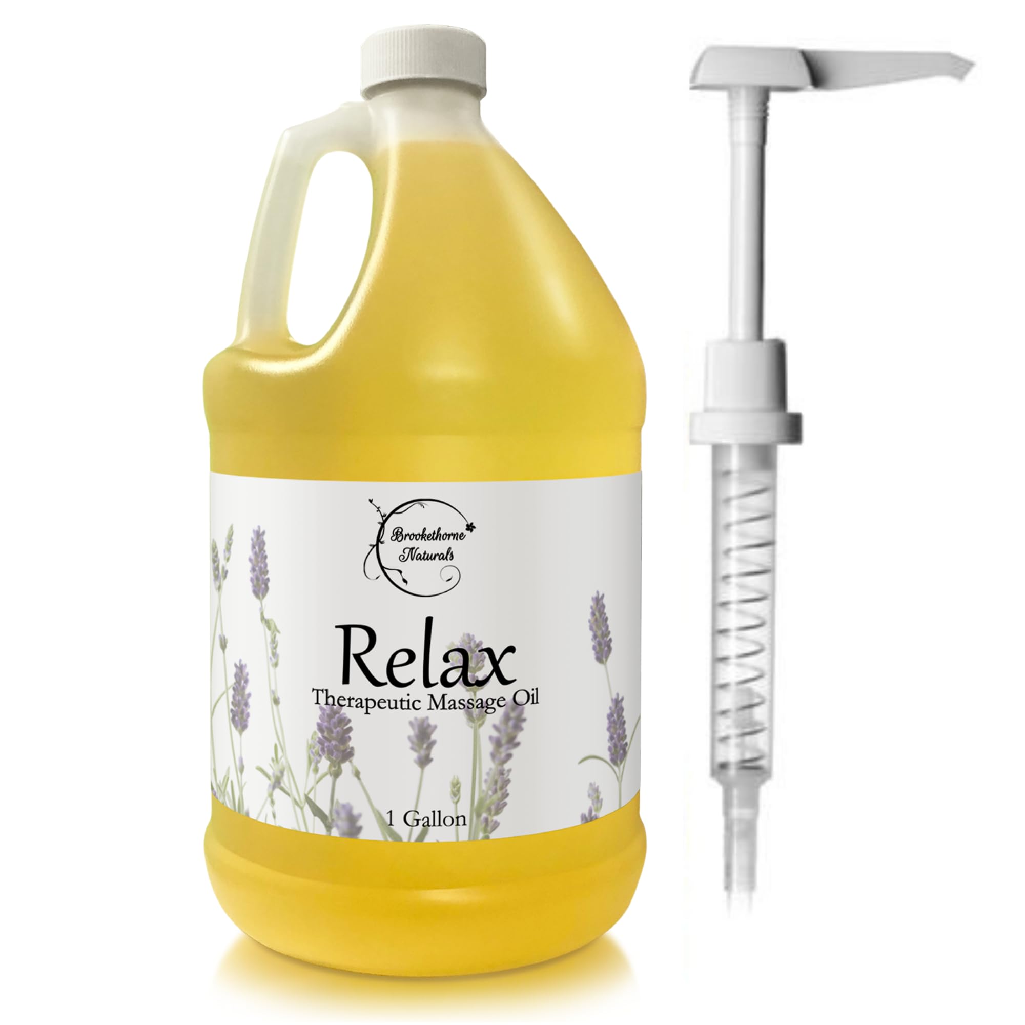 Brookethorne Naturals Relax gallon with pump for professional massage therapy – smooth glide and easy refills