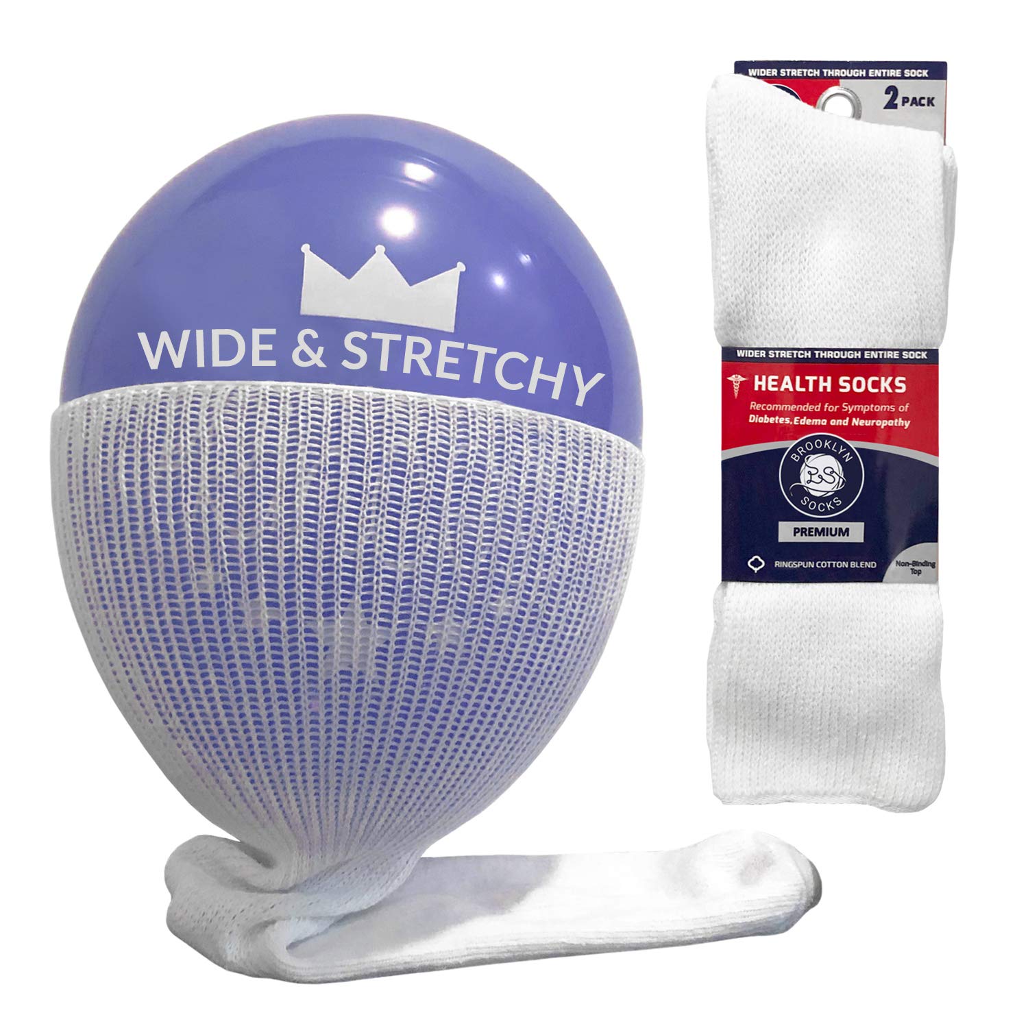 Brooklyn Socks extra wide diabetic socks white packshot highlighting relaxed fit for swollen feet