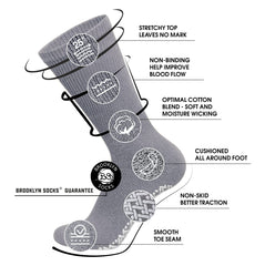 Brooklyn Socks slip-resistant traction on hardwood and tile surfaces for added stability.