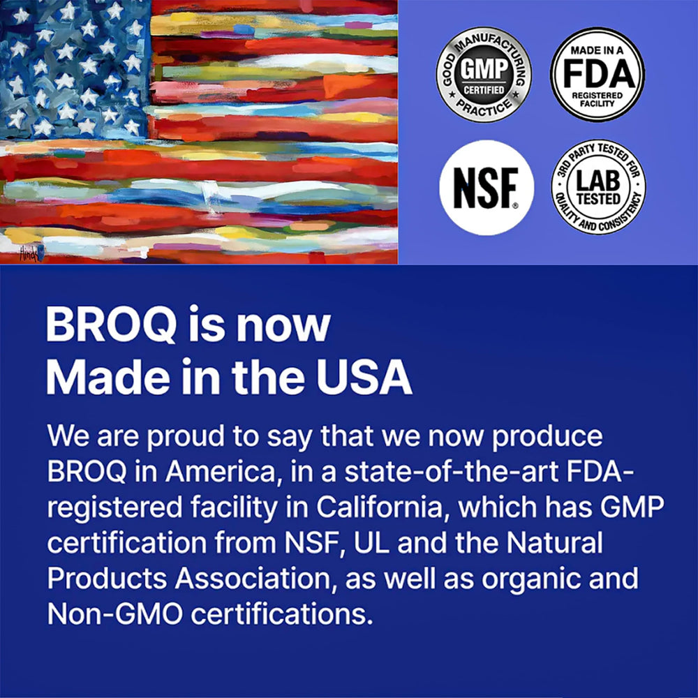 BROQ branded packaging exterior conveying longevity and cellular defense focus.