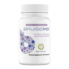 BruiseMD bromelain bottle front view shows a high-potency capsule for swelling support.