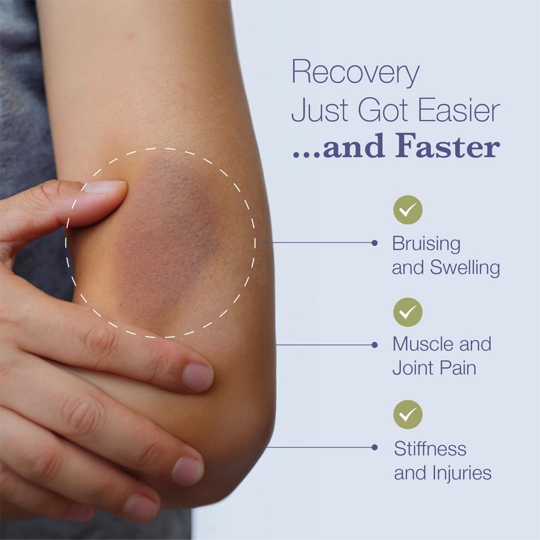 BruiseMD capsules closeup emphasizes easy swallow and potent enzyme formula.