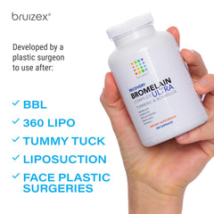 Bruizex capsules ingredients panel emphasizing bromelain and quercetin.