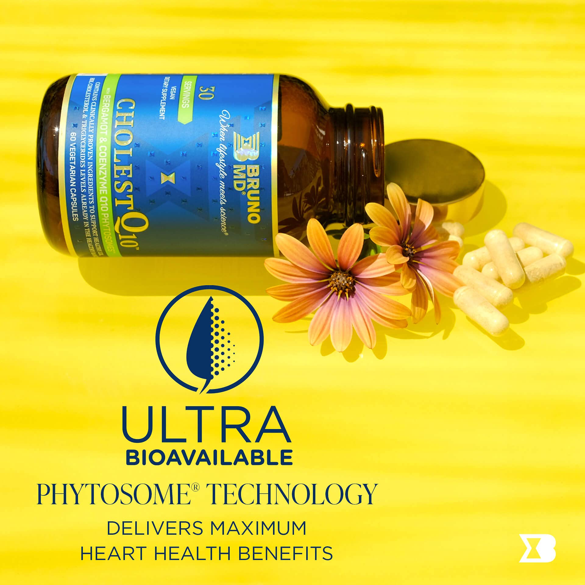 BRUNO MD CholestQ10 label front highlighting clinically studied ingredients