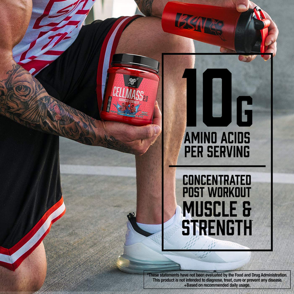 BSN CELLMASS 2.0 creatine matrix label highlights potential strength-supporting ingredients.
