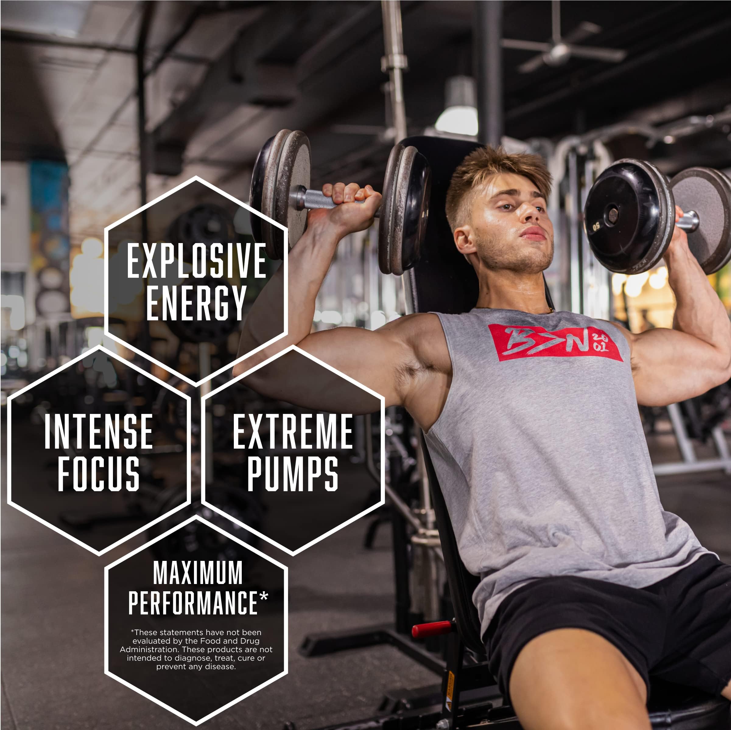 BSN N.O.-XPLODE athlete during workout with focused energy.