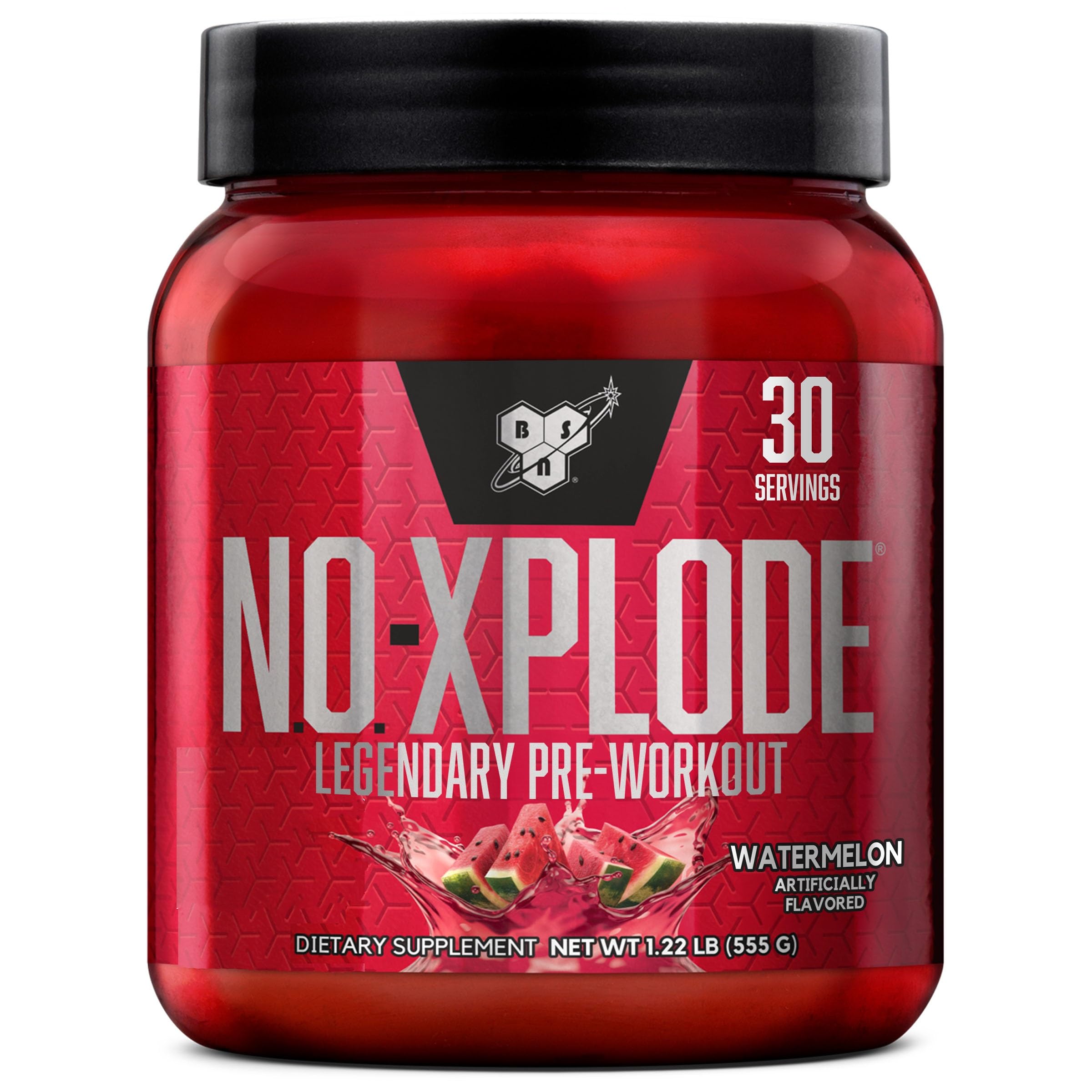 BSN N.O.-XPLODE Watermelon tub ready-to-mix pre-workout for explosive energy.