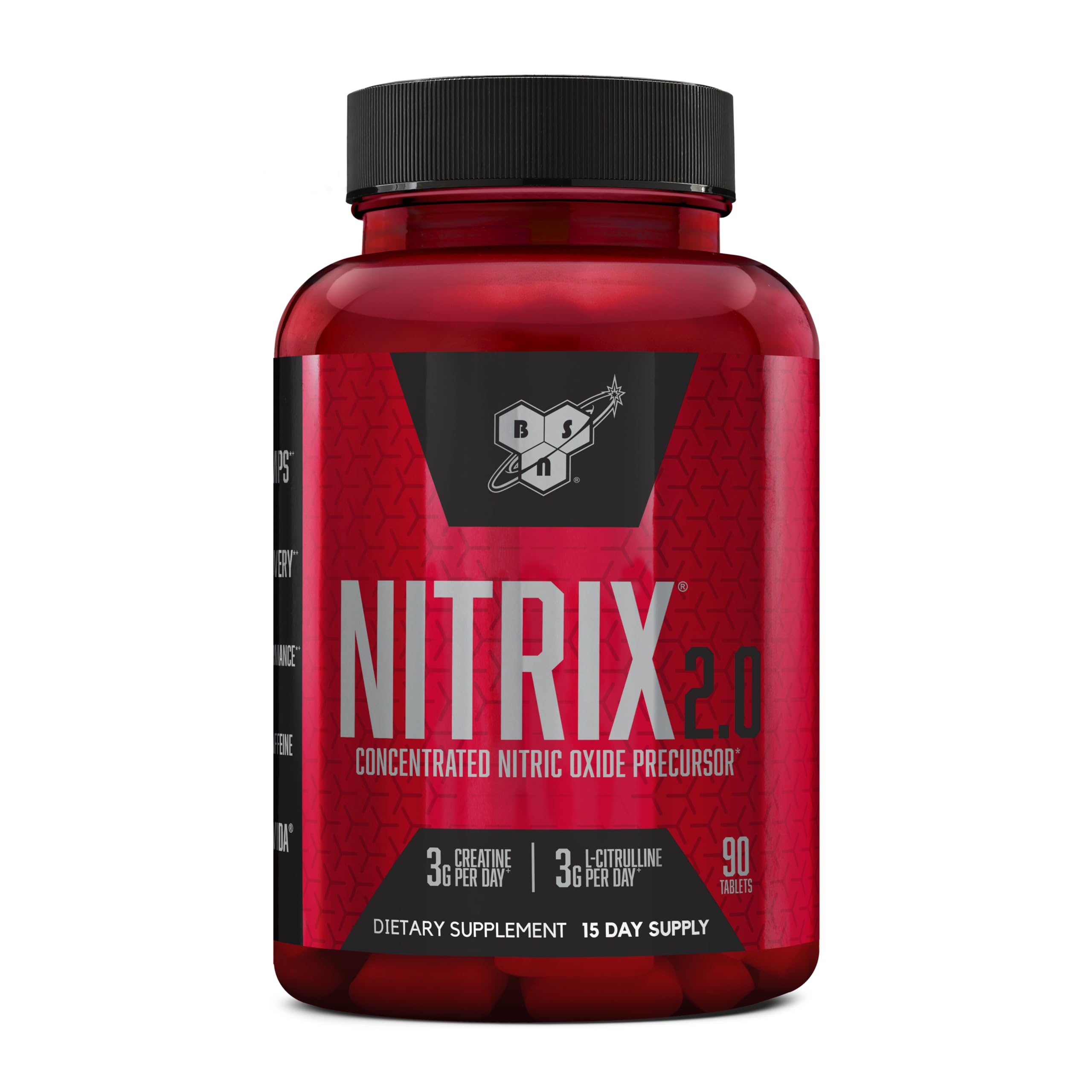 BSN Nitrix 2.0 bottle pour for pre-workout performance and endurance.