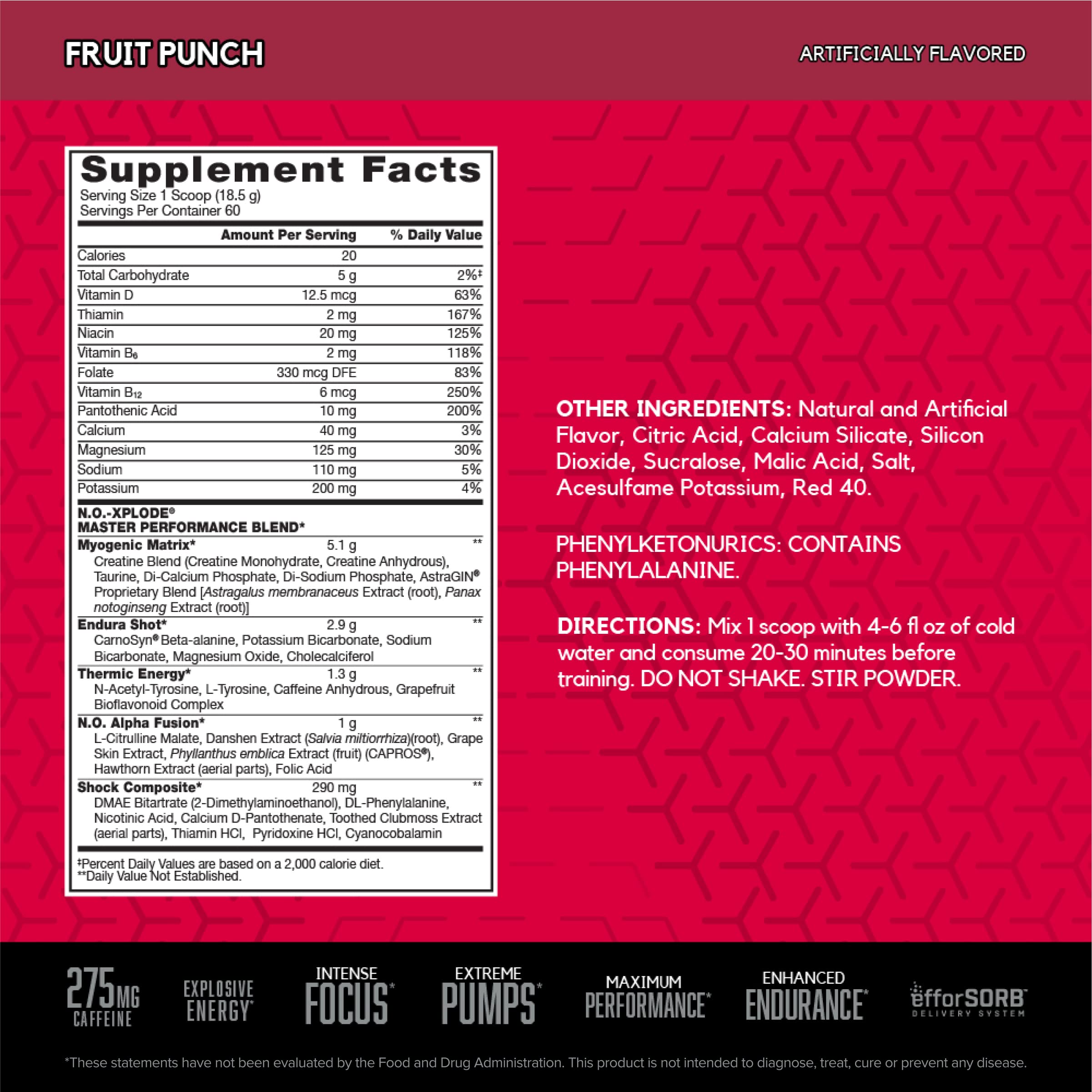 BSN N.O.-XPLODE fruit punch scoop for precise dosing before training