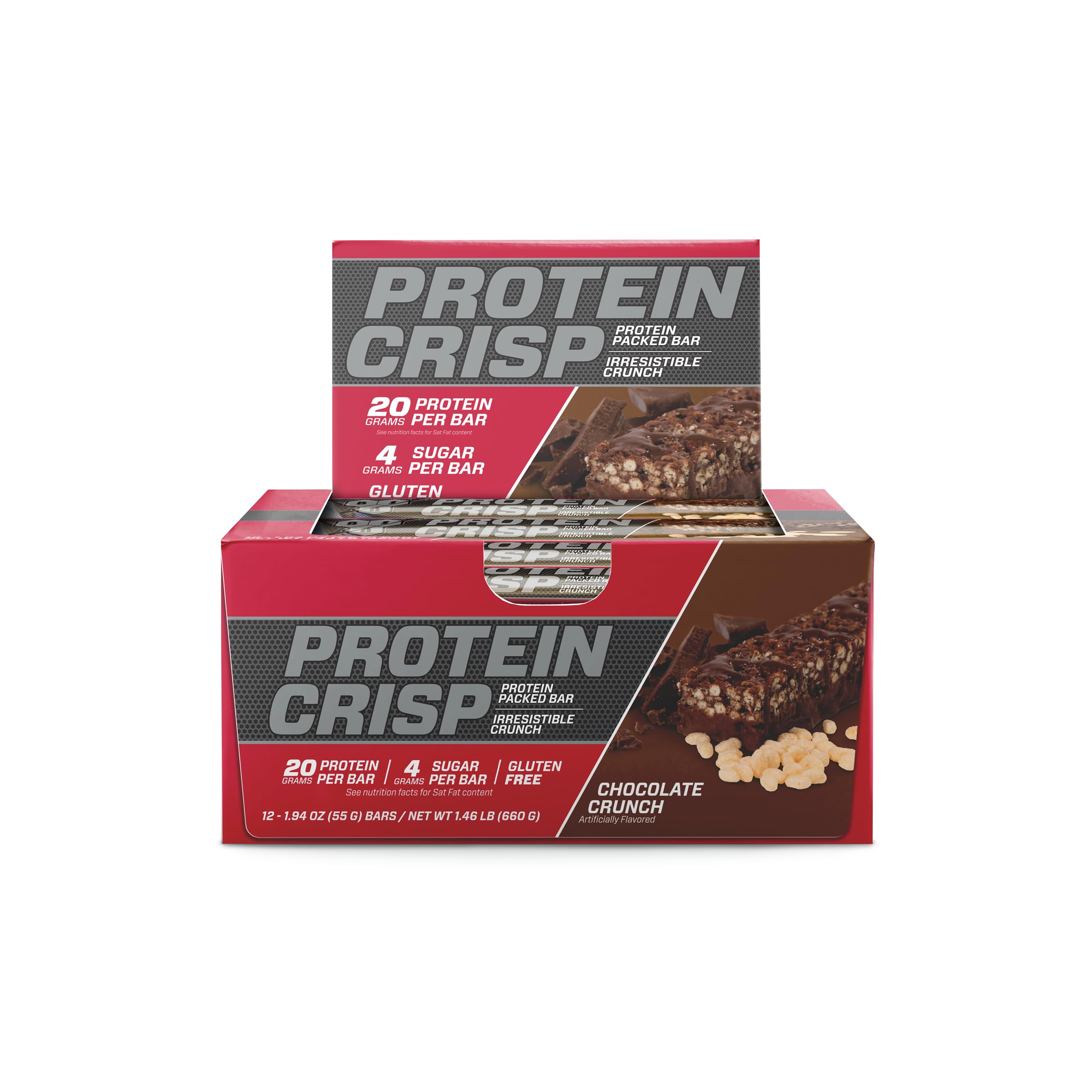 BSN Protein Crisp Bar packaging display for easy shopping.