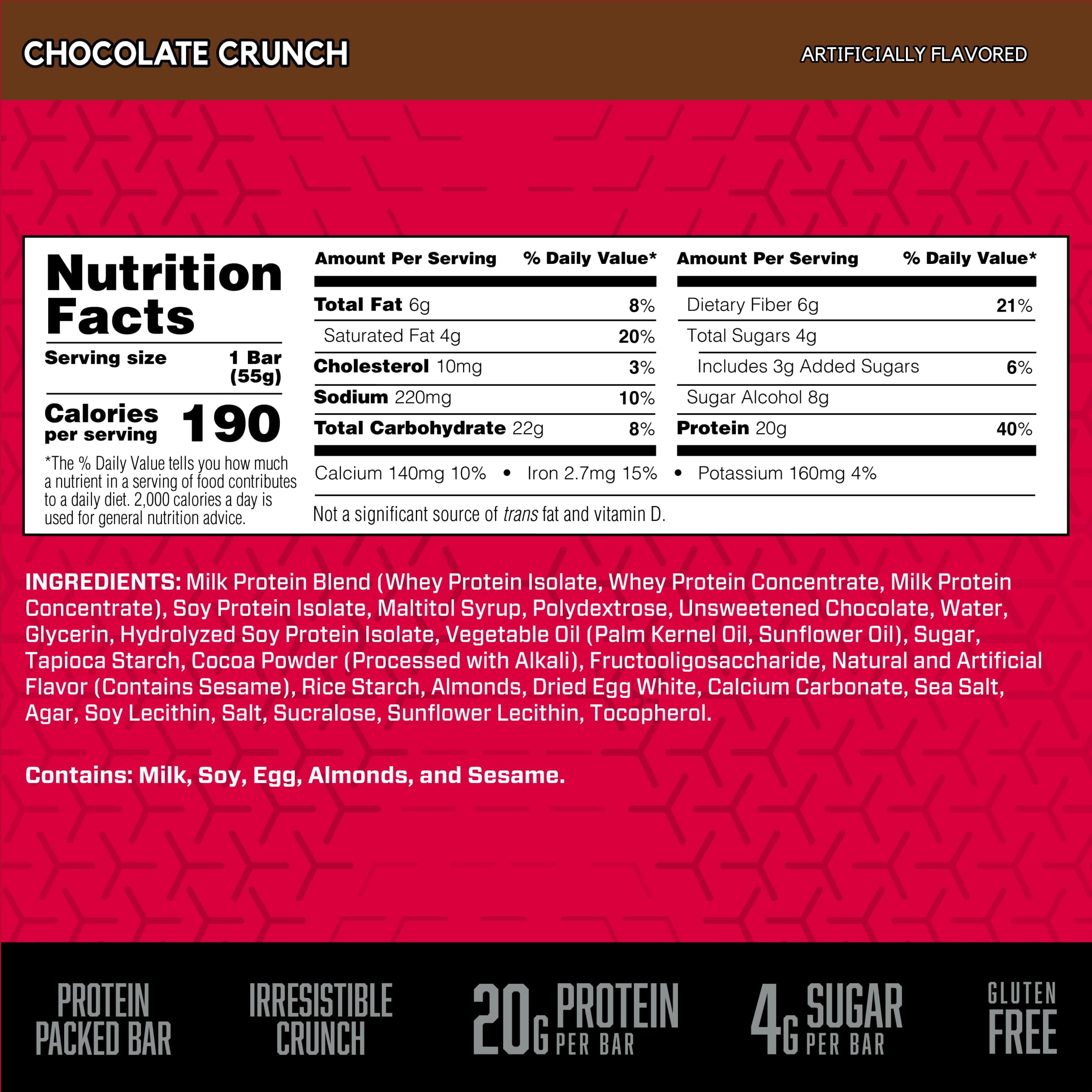 BSN Protein Crisp Bar whey blend ingredients showcased for premium protein.