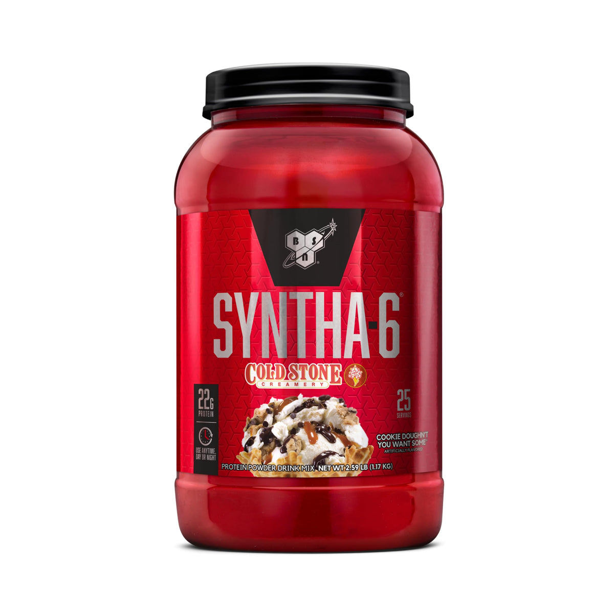 BSN Syntha-6 bottle close-up highlighting premium protein blend for daily use.
